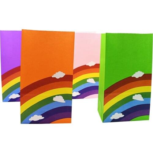 5-10pcs Kraft Paper Rainbow Food Bags Treat Kids Birthday Cookie Bag Rainbow Bag Christmas Party Supplies 13x8x24cm