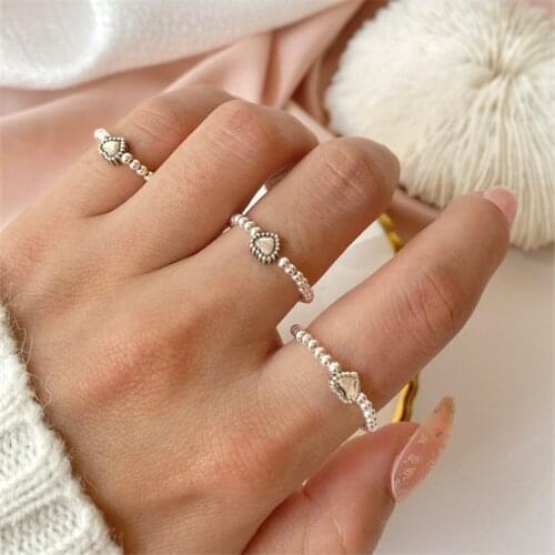 AOMU Trend Silver Color Metal Butterfly Love Beaded Rings Simple Irregular Smooth Round Hollow Fingers Ring for Women Jewelry