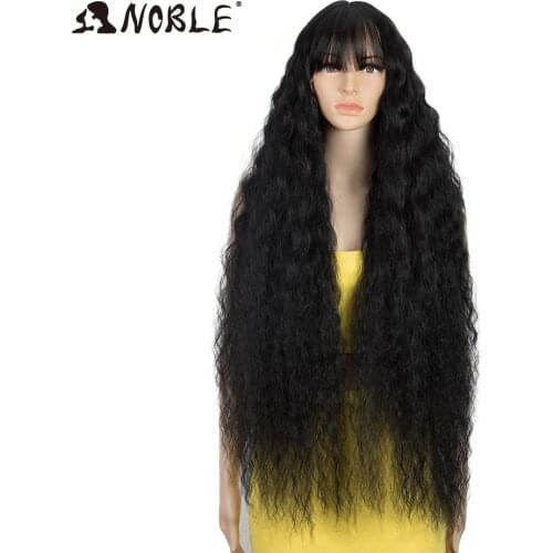 Noble Wigs Bangs Synthetic Lace Front Wig Long Curly Colored Wigs 34" Wigs for women bangs Lace Front Wig Synthetic Lace Wig