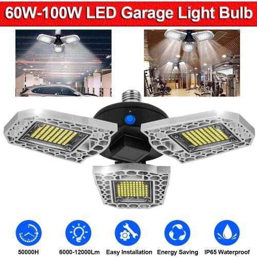 Deformable LED Garage Lights 60W-100W Ultra-Bright Ceiling Light Bulb for Garage Warehouse E26/E27 AC 100-265V D20