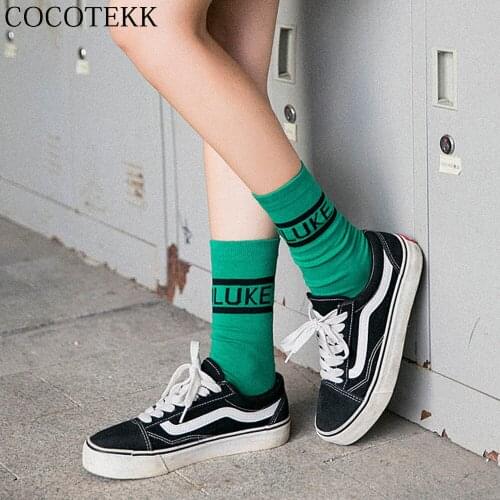 Women Socks Fashion Pure Colorful Letters Casual Harajuku Fluorescent Green Tube Socks Men Unisex Cotton 2019 Winter New Gifts