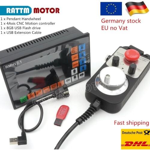 EU Ship PLC CNC Controller RMHV3.1 4 axis off-line & 100 Pulse MPG Handwheel Emergency Stop for CNC lathe Machine