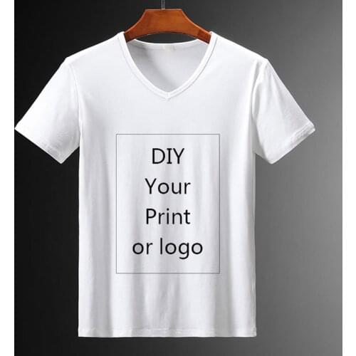 Customized Print V-neck T Shirt for Men DIY Your Like Photo or Logo White Top Tees Womens and Mens Clothes Modal T Shirt