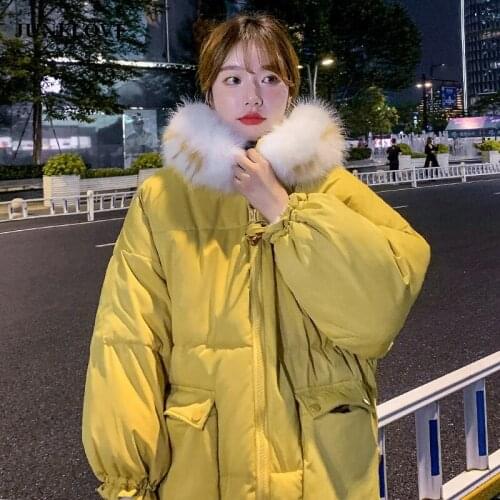 JuneLove Fashion Autumn Winter Women Jackets New Female Faux Fur Collar Hooded Parkas Warm Casual Colorful Loose Overcoat Coats