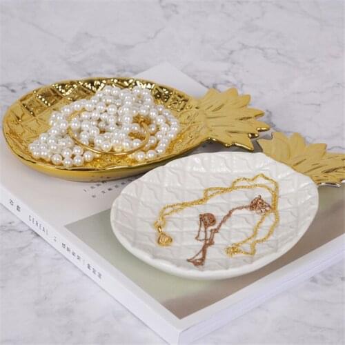 Nordic Gold Pineapple Ceramic Plate Desktop Jewelry Storage Tray Kitchen Fruit Dessert Plate Creative Home Decoration Organizer