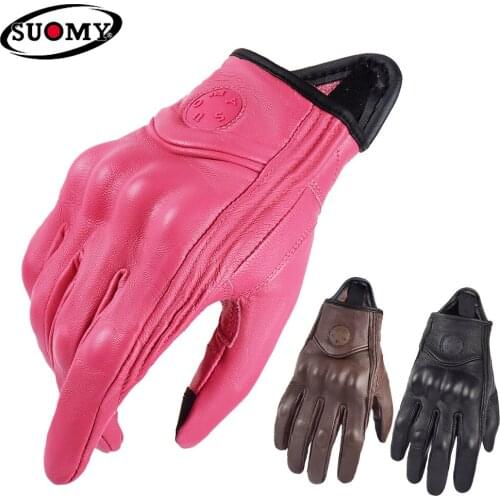 SUOMY Retro Leather Women Motorcycle Gloves Lady Pink Electric Bicycle Guantes Moto Luvas Da Motocicleta Bike Cycling Mitten