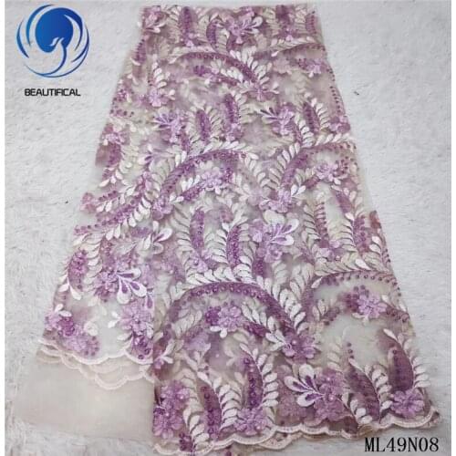 Beautifical african lace fabrics net lace flowers beads fabric Top sale embroidery lace nigerian fabric for women dress ML49N08