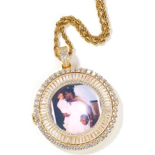 Round Photo Custom Necklace&Pendant Medallions Copper Chain Gold Cubic Zircon Picture Necklace Mens Hip Hop Jewelry