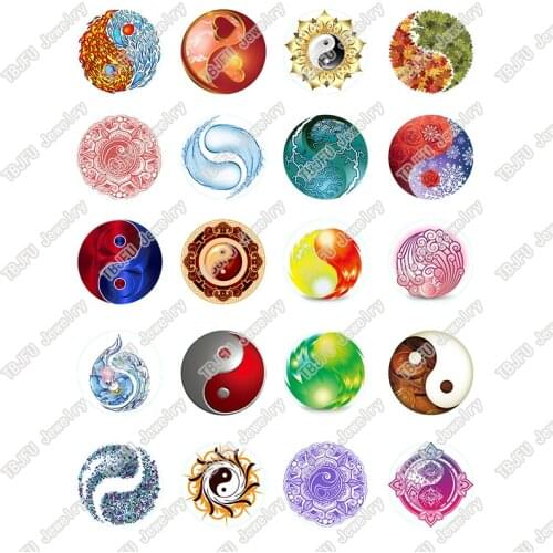 40pcs/lot 10mm 12mm 14mm 16mm Round Colorful Tai Chi Pattern Glass Cabochon for DIY Jewelry Making Findings & Components T038