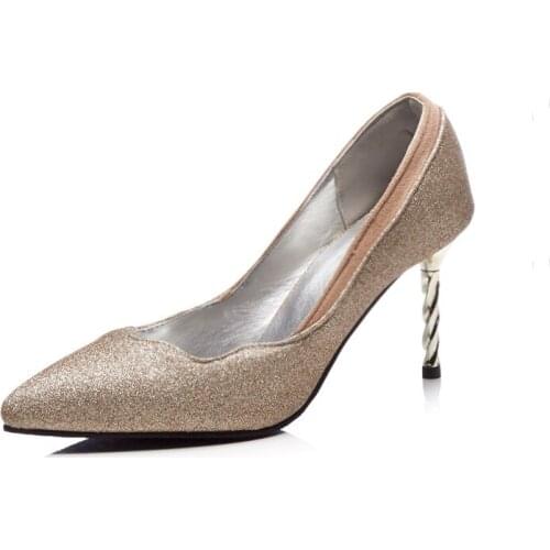 Point light mouth with the new spring 2018 super small size 32-48 sequins female bride shoes 1832