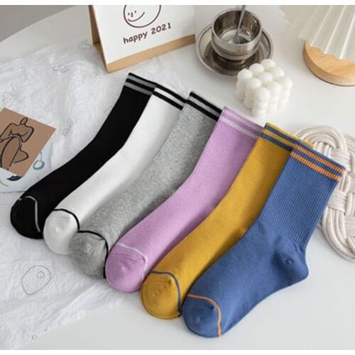 New Cotton Women Socks Spring Breathable Japanese Long Winter Cycling Socks Harajuku Stripe Soft Girl Style Chaussette Femme