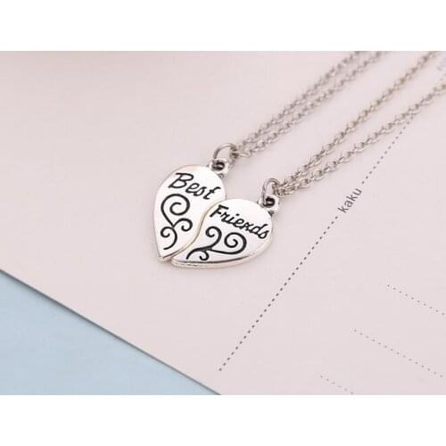 One set popular vintage rhodium plated heart two parts pendant with "best friend" necklace xy320
