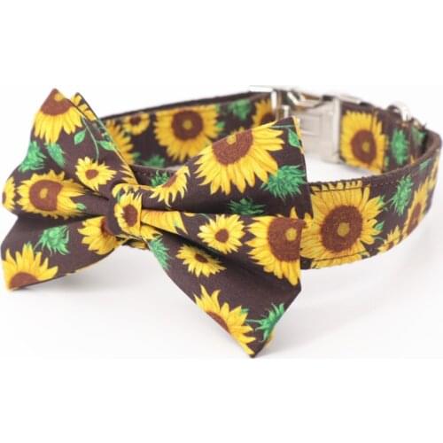 Sunflower Dog collar bow tie matching lead for 5size to choose ,best wedding dog collar gifts for your pet