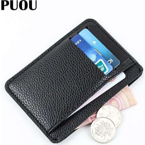 PUOU Slim Leather Multi-card-bit Pack Bag Bus Card Holder Men Wallet Business Card Holder Bank Cardholder PU Leather Package