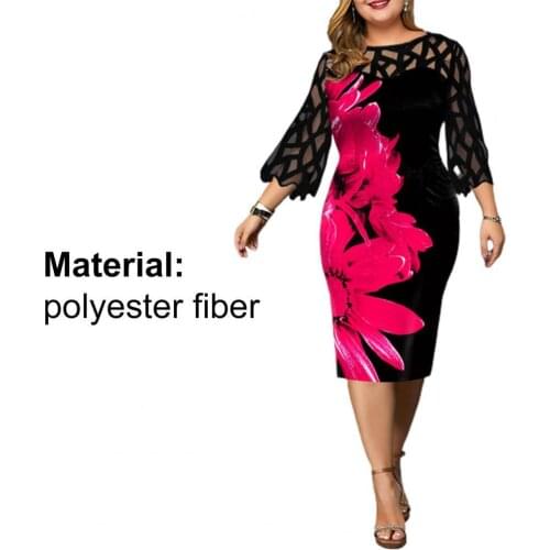 Sexy Women Dress O Neck Digital Floral Print 3/4 Mesh Sleeve Bodycon Dress for Party Summer clothes White xxxxxl платье летнее