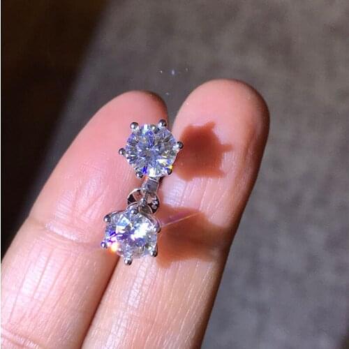 18K White Gold 6 Prong 0.5Carat Solid AU750 Genuine Moissanite Stud Earrings Test As Real Bridal Wedding Earrings For Lady