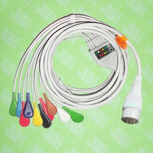 Compatible with 11 PIN Fukuda FX-031 EKG the One-piece 10 leads ECG cable and snap leadwires,IEC or AHA