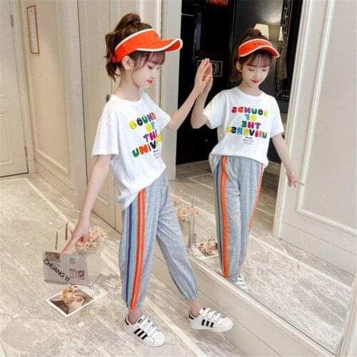 Tracksuit for Girl 2021 Summer Hop Casual Sports Suit Female Korean Version of The Loose Short Sleeve T-shirt Pant 2 Piece Set