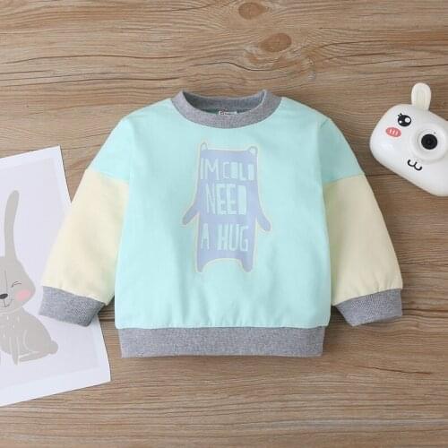 New Cotton Baby Boy Clothes Baby Sweater Letter Bear Patchwork Long Sleeve Baby Sweatshirts Tops Casual Warm Baby Clothes 0-18M