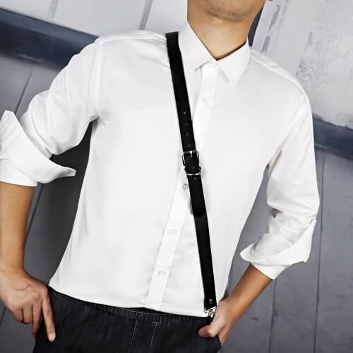 UYEE Mens Sexy Black Leather Goth Harness BDSM Bondage Erotic Belt Gay Fetish Adjustable Man Underwear Tops Party Suspender