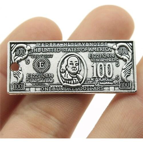 WYSIWYG 5pcs 42x18mm Money Dollar Charm Pendants For Jewelry Making Antique Silver Color Us Dollar Pendants Charm
