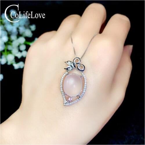 CoLife Jewelry Rose Quartz Pendant for Young Girl 10mm*14mm Natural Rose Quartz Silver Pendant 925 Silver Rose Quartz Jewelry
