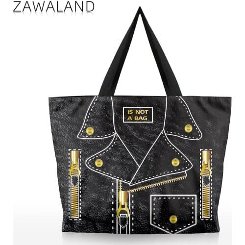 Zawaland Fashion Print Handbag Women Canvas Zipper Shoulder Bag Large Capacity Student Top Handle Bag Outdoor Casual Travel Tote
