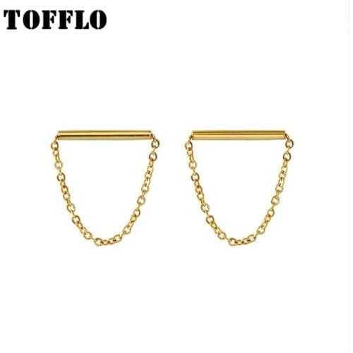 TOFFLO Stainless Steel Jewelry Straight Earrings Tassel Chain Earrings Womens Simple Fashion Earrings