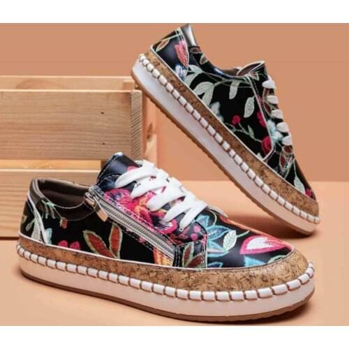 Women Shoes 2021 Fashion Printing Flats Shoes Women Non Slip Plus Size loafers Women Lace Up Casual Shoes Zapatos