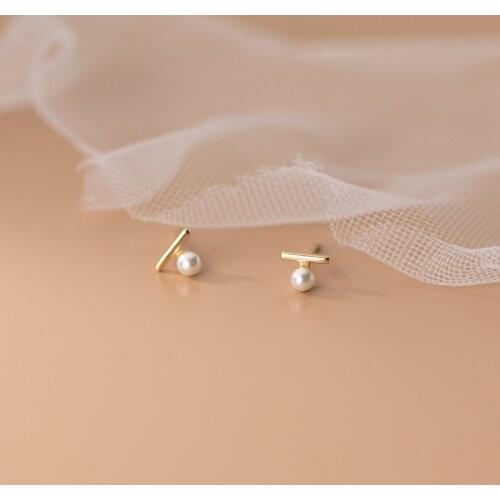 Enosola 925 Sterling Silver Women Earrings Vintage T Shape Stud Earrings with Peral for Women Girls Elegant Earrings 2021 Party