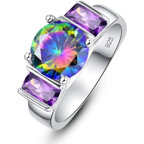 Lingmei Wholesale Wedding Band Gorgeous Fashion Round Multi Red Zircon Silver Color Engagement Ring Size 6 7 8 9 Jewelry