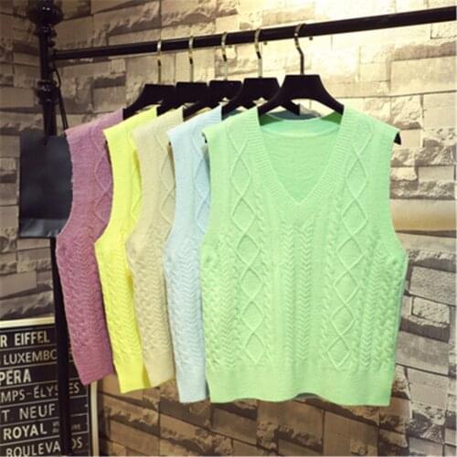 2020 New Spring Autumn Wool Sweater Vest Women Sleeveless O-Neck Knitted Vest Female casual tank tops pullover oversize Girls