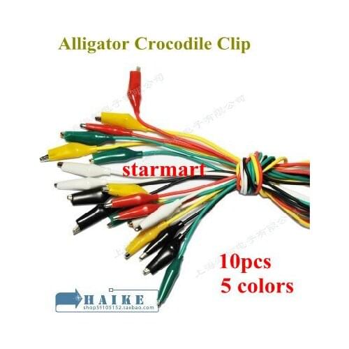 1set 10pcs/set Double-ended Test Leads Alligator Crocodile Roach Clip Jumper Wire 5 Colors Free shipping
