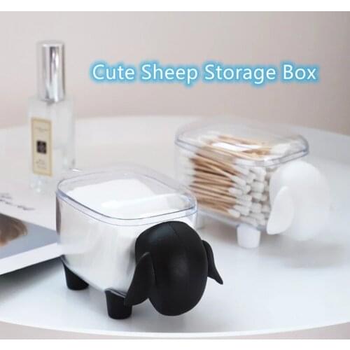 1Pcs Cute Sheep Mini Cotton Swab Storage Box Creative Plastic Household Dust-Proof Desktop Organizer Cosmetic Cotton Storage Box