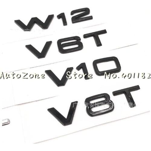 100pcs New Car Styling ABS silver Black Decal 3D V6T V8T V10 W12 Wing Side Rear Boot Trunk Badge Emblem Sticker