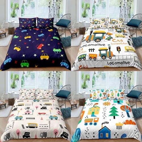 2/3pcs Cartoons Car Pattern Bed Sets High Quality Child Beds Duvet Cover Comforter Twin Single Full Queen King Covers Bed Cover