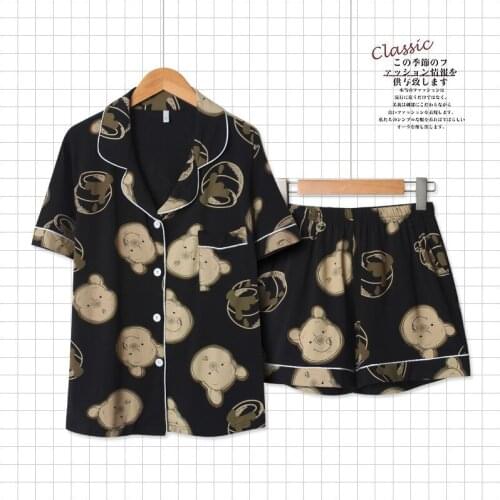 2020 Summer Cute Cartoon Bear Printing Pajamas Cotton Short Sleeve Shorts Womens Pajama Set Loungewear Home Clothes Two Piece