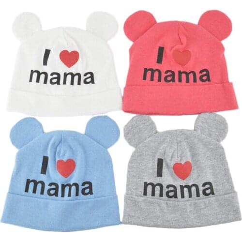 2020 Baby Boys and Girls Hat Newborn Baby Cotton Skullies Love mama print Caps Hats For Baby Kids Knitted Beanies Cap TTM-003