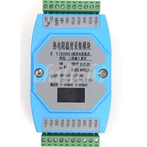 6 way OLED PT100 PT1000 CU50 CU100 NI1000 temperature acquisition module temperature transmitter MODBUS RTU