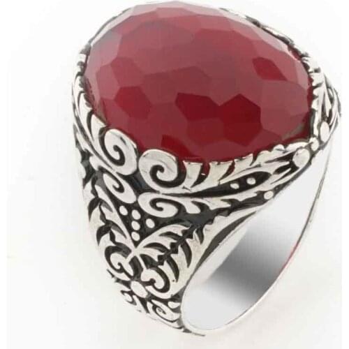 925 sterling Silver Red Zircon Stone Mens Ring