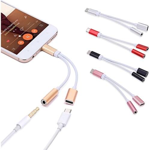 USB Type C Adapter 2 In 1 Splitter For Huawei Nova 8 7 P40 P20 Pro Xiaomi 11 10 Charging Audio Connector Headphone AUX Converter