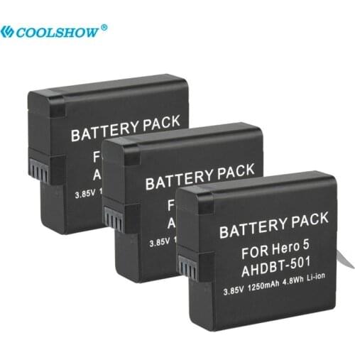 1250mah Battery for GoPro Hero 5 Go Pro Hero5 Hero6 Hero7 AHDBT-501 Camera Batteries Accessories
