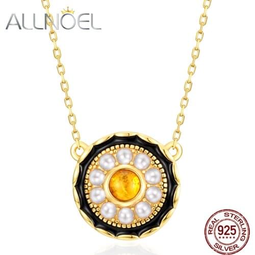 ALLNOEL 925 Sterling Silver Necklace For Women Natural Amber Gem Diamond Necklaces Vintage Dripping Real Gold Luxury Jewelry New