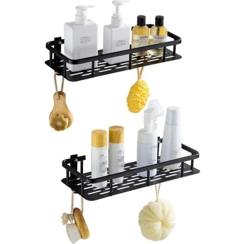 Bathroom Shelf Aluminum Black Shower Caddy with Hook Shampoo Soap Perfume Holder Bath Storage Organization etagere salle de bain