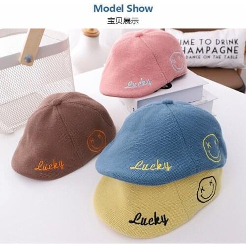 Spring Autumn Children Baby Boy Girl Beret Hat Sun Block Peaked Visor Cap Letter Smile Face Toddler Kids Boys Hats and Caps