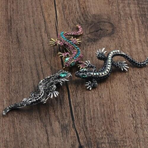 Available Rhinestone Lizard Brooches Vintage Animal Brooch Pin Full Rhinestone Inlay Suit Accessories Gift Men Suit Animal Pins