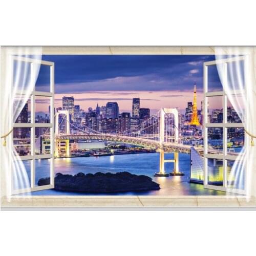 Custom photo wallpapers 3d murals wallpaper for walls City beautiful night view window 3D TV background wall papers home decor