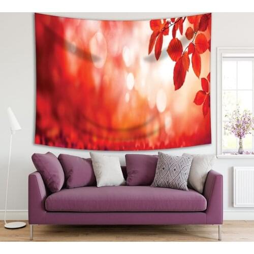 Tapestry Autumn Beech Tree Leaves Nature Bokeh Background Forest with Sunny Day Romantic View Red Beige