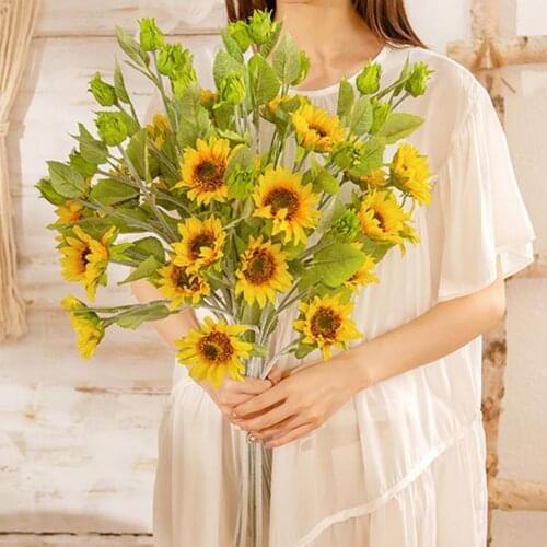 2 Colors Artificial Flower Vivid Simulation Sunflower Faux Flower Desktop Ornaments Faux Silk Flower Fake Sunflower Home Decor