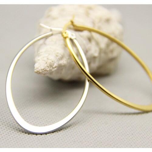 JeeMango Creative Oval Shaped Large Hoop Earrings Rose Gold Stainless Steel Big Round Circle Hyperbole Earrings Jewelry JE18374